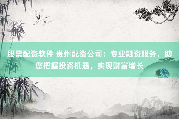 股票配资软件 贵州配资公司：专业融资服务，助您把握投资机遇，实现财富增长