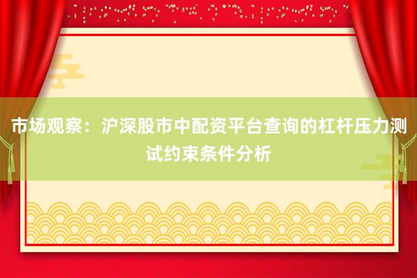 市场观察：沪深股市中配资平台查询的杠杆压力测试约束条件分析