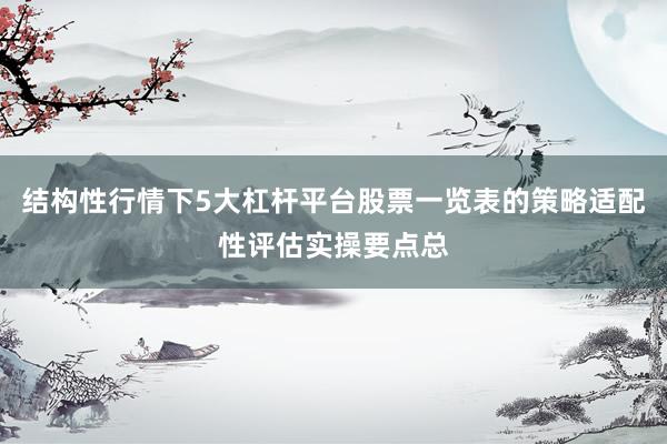结构性行情下5大杠杆平台股票一览表的策略适配性评估实操要点总