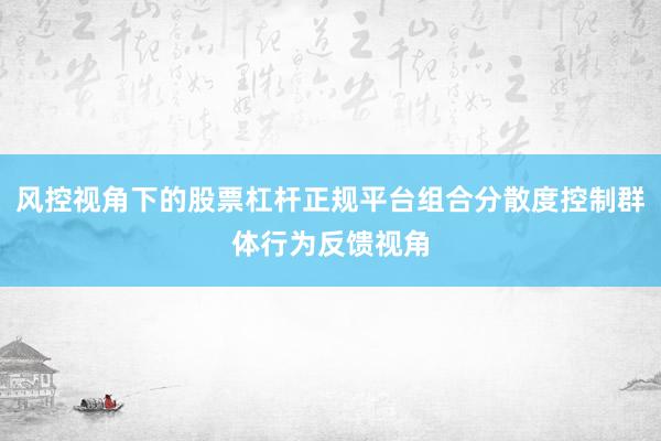 风控视角下的股票杠杆正规平台组合分散度控制群体行为反馈视角
