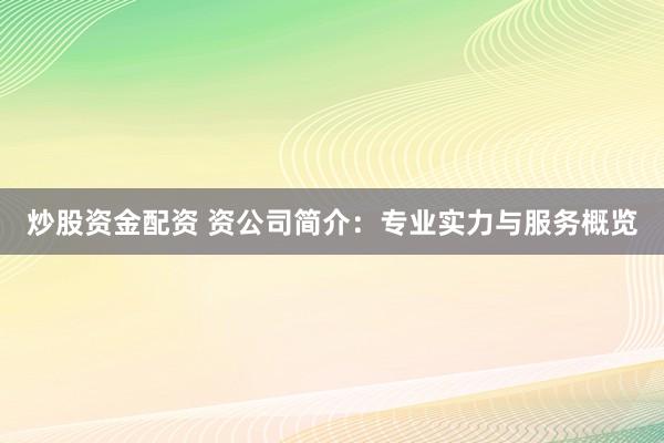 炒股资金配资 资公司简介：专业实力与服务概览